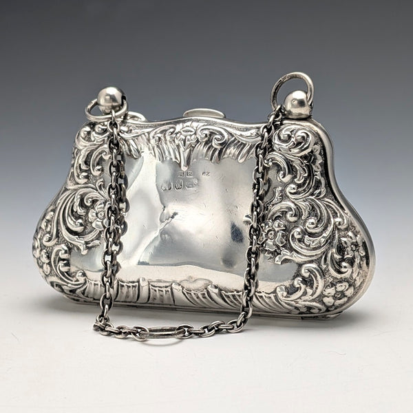 1898年 英国アンティーク 純銀製 チェーン付き コインケース Henry Matthews